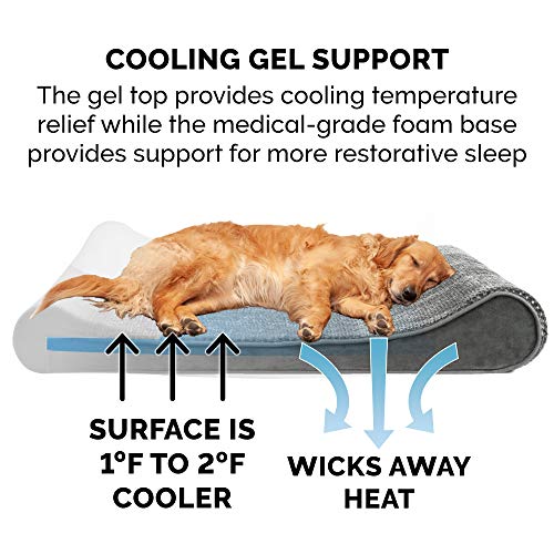 Furhaven Cooling Gel Dog Bed for Large Dogs w/ Removable Washable Cover, For Dogs Up to 150 lbs - Minky Plush & Velvet Luxe Lounger Contour Mattress - Gray, Jumbo Plus/XXL - color: Minky Plush & Velvet (Gray), size: Jumbo Plus
