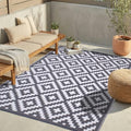 FH Home Outdoor Rug - Waterproof, Fade Resistant, Reversible - Premium Recycled Plastic - Geometric - Large Patio, Deck, Sunroom, Camping, RV - Aztec - Gray & White Crease Free - 6 x 9 ft - color: Aztec - Gray & White, size: 6' x 9' (Rectangular)