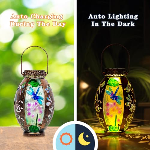 STARSOUL 2 Pack Solar Lantern Outdoor Waterproof, Hanging Solar Lantern for Patio Garden Yard Decor, Dragonfly Garden Decor, Dragonfly Gift for Women - color: Dragonfly-B