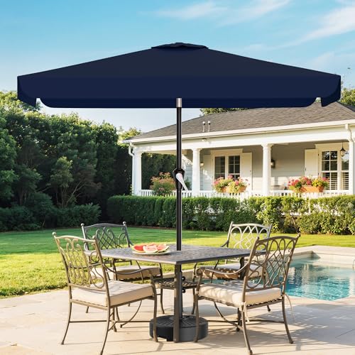 AreShark 6.5 x 10 FT Rectangular Valance Patio Umbrella, Outdoor Umbrella with Tilt and Crank, Market Table Umbrellas W/ 6 Ribs UV Protection for Garden, Deck, Backyard and Pool, Navy - color: Navy, size: 6.5x10 FT