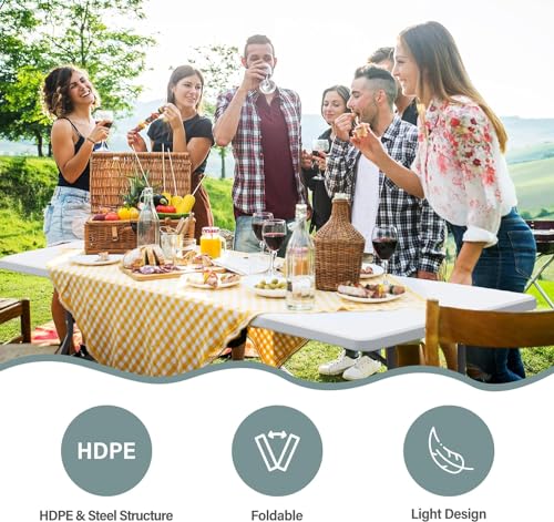 ZENY 6ft Folding Table, Portable Picnic Table, Plastic Table for Indoor Outdoor Picnic, Party, Camping, Heavy Duty Fold-up Table with Handle, White - color: White, size: 71" x 27"