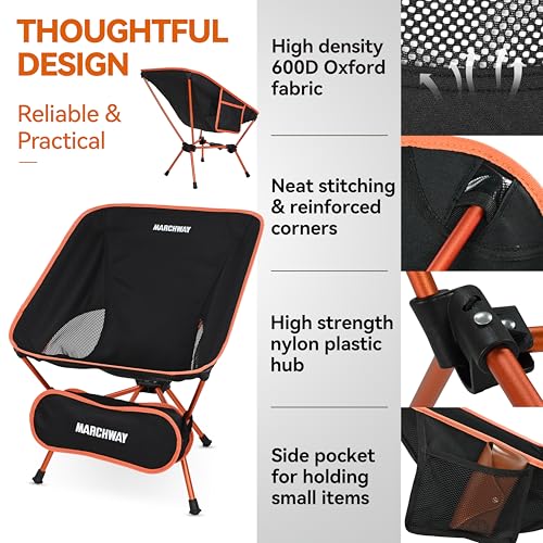 MARCHWAY Lightweight Folding Camping Chair with Spring Lock, Stable Compact Portable for Outdoor Camp, Travel, Beach, Picnic, Festival, Hiking, Backpacking (Lowback Orange) - color: Lowback Orange