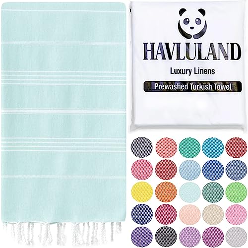 HAVLULAND Turkish Beach Towels, Oversized 40"x72" Turkish Bath Towel, Highly Absorbent Quick Dry Sand Free Beach Towels for Beach Pool Spa Gym Yoga Travel Camping Picnic Blanket - Aquamarine - color: Aquamarine