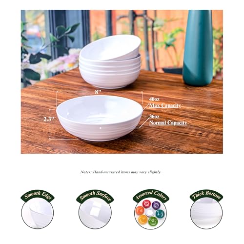 8-Inch Melamine Salad Bowls (Set of 6) - Unbreakable, Reusable Pasta Bowls With Ceramic Feel, Stackable and Dishwasher-Safe, Versatile for All Meals (White), AR20-2 - color: White