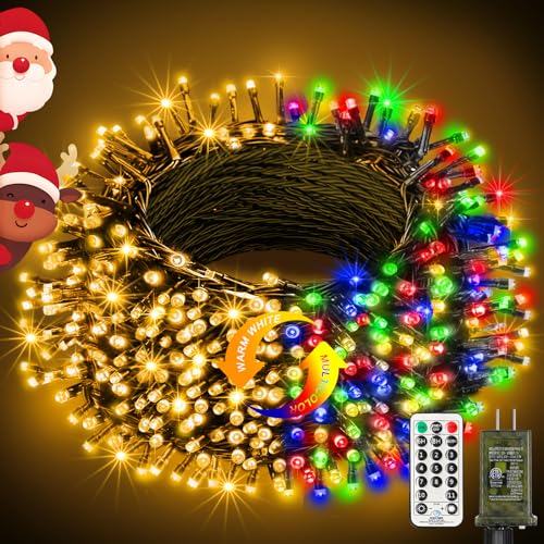 btfarm Color Changing Christmas Lights Outdoor, 66FT 200 LED Christmas Tree Lights Indoor with Remote, Timer Twinkle String Light Waterproof for Xmas Wedding Party Decor, Warm White & Multicolor - size: 66ft 200led