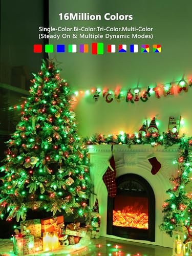 BrizLabs Smart Fairy Lights, 66ft 200 LED July 4th Lights Work with Alexa & Google Home, Patriotic Fairy Light Red White & Blue String Lighting Green Wire for 4th of July Christmas Halloween Party - color: 200 LED Smart (Green Wire)