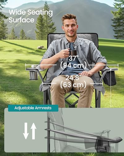 SONGMICS Oversized Lumbar Support Camping Chair, Heavy-Duty Outdoor Folding Chair Comfortable, Padded, Glamping, Cooler Bag, Weight Capacity 450 lb, Slate Gray UGCB066G01 - color: Grey, style: 1PC (24.8"D x 37.4"W x 39.2"H)