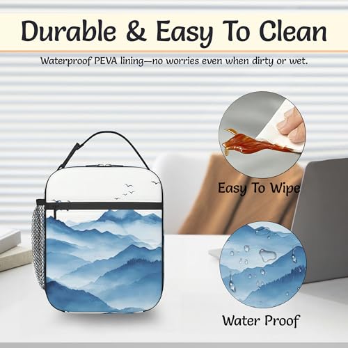 Insulated Lunch Bag,Blue Mountain Durable Lightweight Lunch Box for Kids,Watercolor Hill Portable Thermal Picnic Cool Bags Girls Boys School Daycare,Work,Camping - color: Blue Mountain