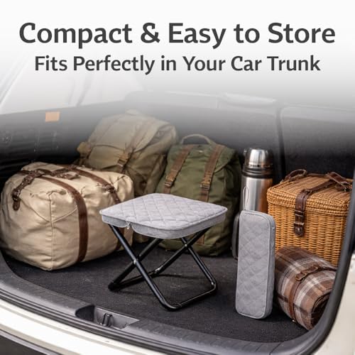 Premium Portable Folding Camping Stool with Carry Bag, Lightweight Compact Outdoor Seat, Heavy Duty Steel Frame, Small Travel Stool for Camping, Hiking & Fishing