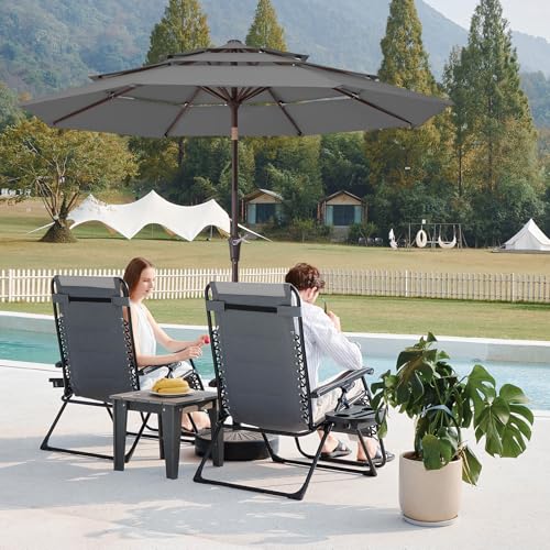 JEAREY 9FT 3 Tier Patio Umbrella Outdoor Market Umbrella Table Umbrellas with 8 Ribs 1.5 Pole Push Button Tilt and Crank UV Protection for Garden,Backyard,Gray - color: Gray