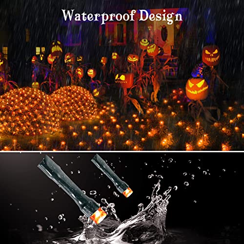 BlcTec Halloween Net Lights 360 LED 9.8ft x 6.6 Orange Halloween Lights with 8 Modes, Timer, Connectable, Waterproof & Dark Green Wire Design for Lawn, Porch, Shrub, Bushes Outdoor Holiday Decorations - color: Orange, size: 360LED