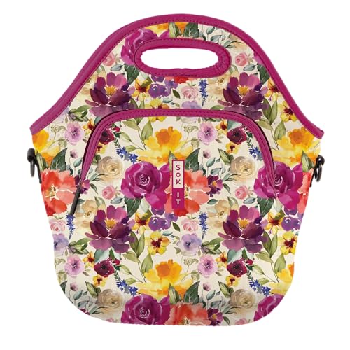 Sok It LunchTote Zippered Bag Insulated Neoprene Caddy (Blooming Bright, X-Large 6.5 Quart Lunch Tote) - color: Blooming Bright, size: X-Large 6.5 Quart Lunch Tote