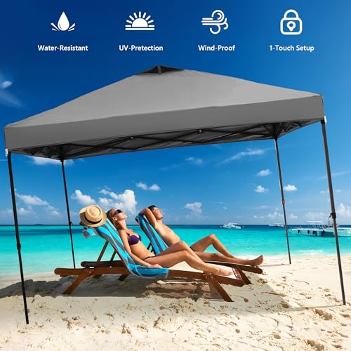 GDY 10x10 Pop Up Canopy Tent with 4 Sidewalls, Easy Set up with One Push Lift Outdoor Silver Coated Beach Gazebos, Carpas with 4 Sandbags, for Events, Parties,Camping, Gray. - color: Gray, size: 10x10 with 4 Sidewall
