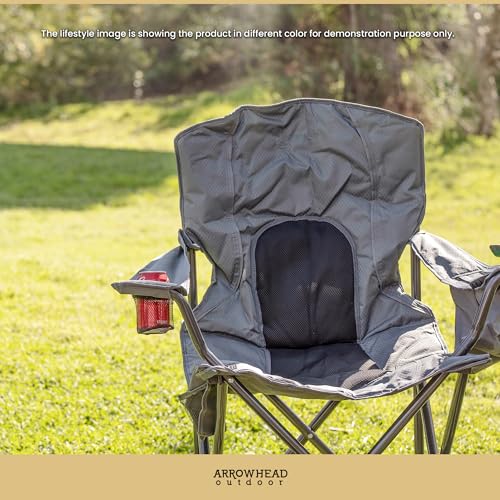 Arrowhead Outdoor Portable Folding Camping Quad Chair w/ 4-Can Cooler, Cup-Holder, Heavy-Duty Carrying Bag w/Easy Carry Shoulder Strap, Padded Armrests, Supports up to 330lbs, USA-Based Support - color: Tan
