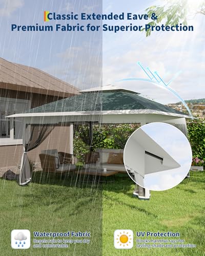 Garvee 13x13FT Pop Up Gazebo with Mosquito Netting, Outdoor Canopy Tent Easy Setup for Backyard Patio Garden Deck, Green - color: Green, size: 13FT