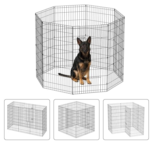 NChanmar Pet Dog Palypen Foldable Portable Metal Dog Fence Pet Exercise Pen Outdoor & Indoor Puppy Palypen Kennel 48 Inch Height 8 Panels w/Door for Camping Yard Lawn and BBQ, Black - size: 48 In