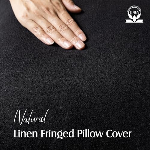 Foindtower Decorative Linen Fringe Throw Pillow Covers Cozy Boho Farmhouse Cushion Cover with Tassels Soft Accent Pillowcase for Chair Sofa Bed Living Room Home Decor, 16×16 Inch, 1PC, Black - color: Black, size: 16" x 16" (Pack of 1)
