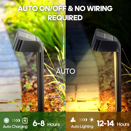 Solar Pathway Lights Outdoor, 8 Pack, 15 LED Brighter Solar Path Lights Waterproof with Upgraded Solar Panel, Up to 12Hrs Modern Landscape Lights for Backyard Garden Walkway Driveway Patio Lawn Decor - color: Warm White
