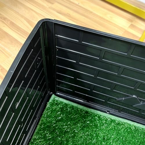 Dog Grass Pad with Tray, Puppy Potty Training System with 3 High Walls - Splashproof and Easy to Build, 2 Reusable Premium Grass Pads, Indoor Drawer-Type Fake Turf Pee Litter Box for Small Dogs