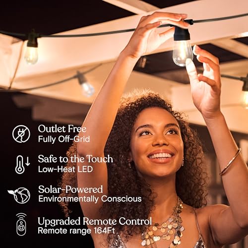 Brightech Ambience Hybrid Outdoor String Lights - Dual Plug and Solar Powered Waterproof LED Light String for Outside - Dimmable Color Changing Edison Bulbs for Camping, Patio, Cafe, Yard - 104ft, 7W - style: Hybrid Super Bright - 104 Feet
