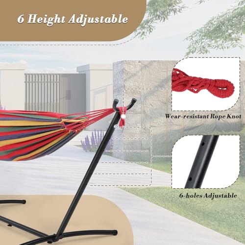 Athena Collection Double Hammock with Stand for Outside, Heavy-Duty Steel Stand 250 Lbs Weight Capacity, Portable Outdoor Hammock Swing with Carry Bag for Indoor, Outdoor, Backyard, Red Yellow - color: Red Yellow