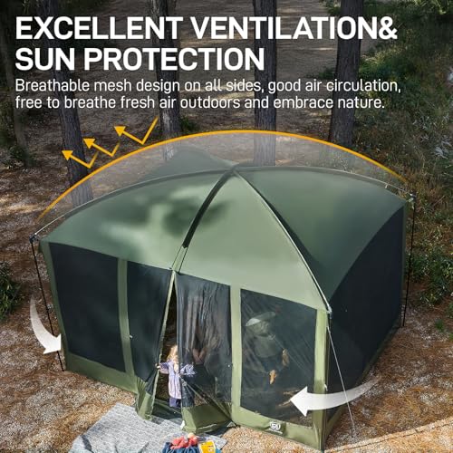 EVER ADVANCED Magnetic Screen House Room 11x9ft, Hands-Free Entry,Screenhouse with Sun Protection for Camping&Picnic, 11x9ftCamping Tent Canopy Shelter with Mesh, Green - color: Green