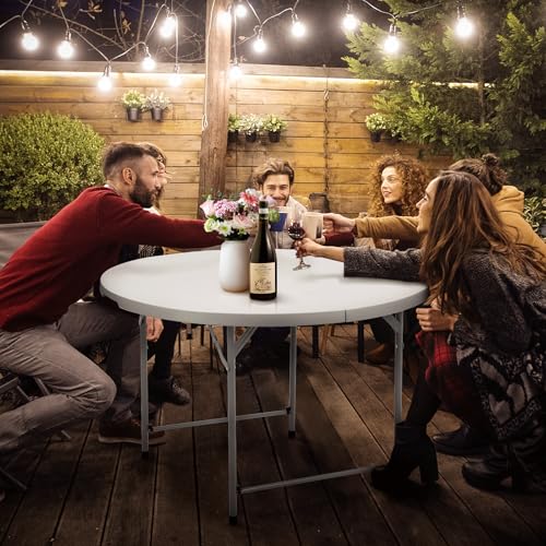 Magshion 48" Round Folding Table, 4 Feet Bi-Folding Plastic Commercial Dining Card Table w/Carrying Handle for Outdoor Wedding Party Event Picnic, White - color: White, size: 4Ft