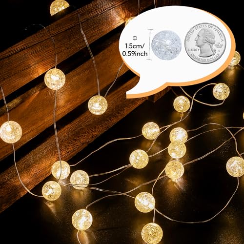 Globe String Lights,10FT 30 LED Decorative Christmas Lights,8 Modes Crystal Crackle Ball Lights,USB Twinkle Fairy Lights for Bedroom,Indoor,Outdoor,Classroom,Wedding,Party,Garden,Warm White - color: Warm White, size: 30LED