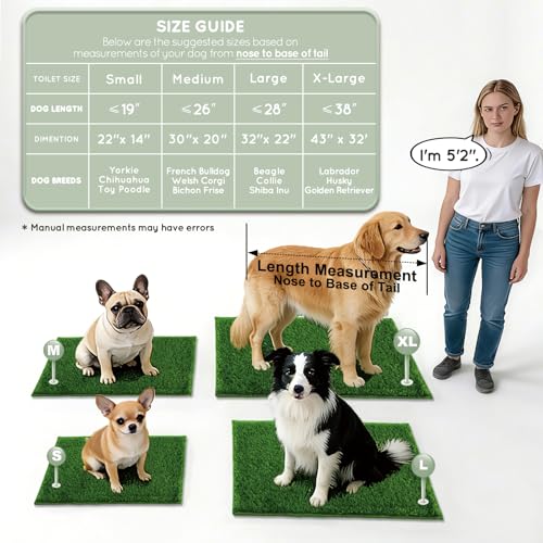 HQ4US 4LEGS Artificial Grass, Dog Pee Grass Pads for Dogs Potty, 2PCS Odor Free Fake Grass for Dogs Large 32’’×22’’ with Countless Drainage Holes, Dog Potty Grass Hemmed Edge Realistic - size: L - 32'' X 22'' for Dog＜ 28" Length