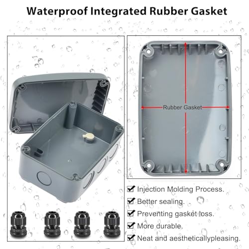 Outdoor Junction Box,Nineleaf IP66 Weatherproof Electrical Project Boxes PVC/ABS Plastic Enclosure Box Universal Watertight 4.9 x 3.3 x 2.3 inch (125x86x62mm), with 4PK 20mm Cable Gland Grey(1 Set) - color: Grey, size: Medium+4*M20