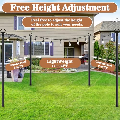 NUERPO String Light Poles,Metal Poles for Hanging Outdoor Light Strings,2 Pack 10 FT Light Poles Stand for Outside Garden,Patio,Wedding,Backyard,Deck,Party - size: 10 FT Light Poles 2 pack