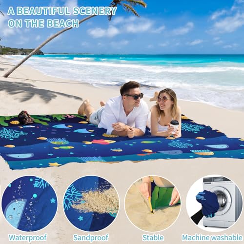 Beach Blanket 78''×110'' Suits 1-7 Adults Waterproof Sandproof Oversized Lightweight Blanket Packable Large Picnic Mat for Beach Travel Camping Picnic Hiking - color: Undersea, size: 78''x110''