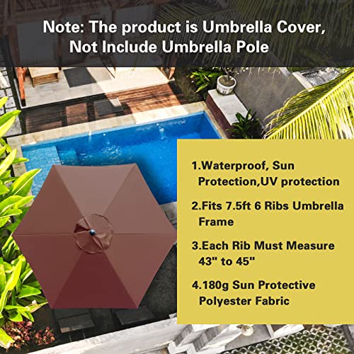 Sunnyglade 7.5ft Patio Umbrella Replacement Canopy Market Umbrella Top Outdoor Umbrella Canopy with 6 Ribs - color: Coffee