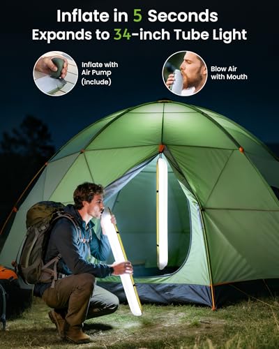 34" Inflatable Solar Camping Lantern & USB-C 4000mAh Phone Charger,339LM Ultra Bright LED Light Tube,IP66 Waterproof Portable Tent Lamp for Hurricane,Power Outage,Backpacking,Survival - color: Green, size: 34in