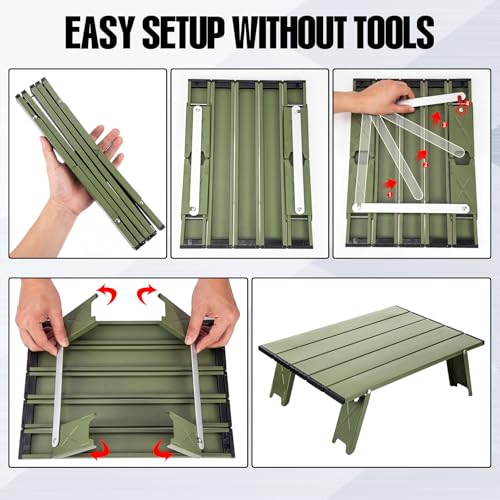 Barydat 2 Pack Small Folding Beach Table Aluminum Portable Camping Lightweight Roll up Tent Low Table for Sand Outdoor Compact Picnic with Carry Bag for Outdoor Picnic Tent Travel Beach (Green) - color: Green