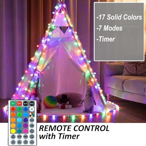 Mocalido 50ft Color Changing Globe String Lights Indoor, Hanging Colored Lights for Bedroom 75 LED USB Powered with Remote, Classroom Fairy Lights, Camping Tent Decor - size: 50 Ft