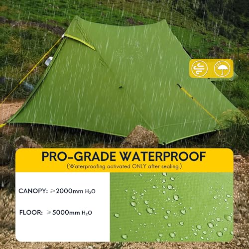 LANSHAN Ultralight Tent 3-Season Backpacking Tent for 1-Person or 2-Person Camping, Trekking, Kayaking, Climbing, Hiking - color: Pro 2-person, green