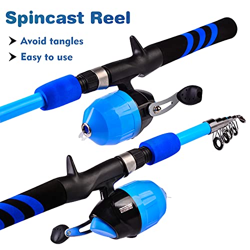 PROBEROS Kids Fishing Pole - Portable Telescopic Fishing Rod and Reel Combo Kit - Spincast Fishing Reel Casting Rods with Lures Lines Tackle Box and Bag for Boys Girls Youth Fishing - color: Blue(Black Handle Rod), size: 1.5m/4.9ft