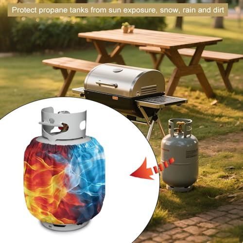 Propane Tank Covers 20lb Fire Outdoor Heavy Duty Waterproof Windproof Gas Tank Cylinder Cover with Elastic Brand, Dress up Your Gas Grill, Fits Standard 20lb Cylinder - color: Fire