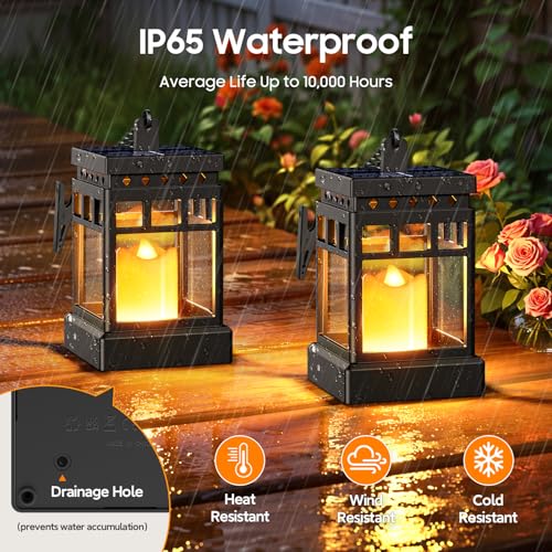 KOOPER Solar Lanterns Outdoor Waterproof, 2 Modes Hanging Solar Lantern with LED Realistic Flickering Flameless Candle, Candles Lanterns Lights Decorative for Outside Hanging Patio Yard Table Tree - style: 2 Pack