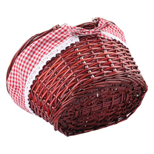1 Pack 14.2 Inch Brown Wicker Basket with Checkered Lining, Oval Wicker Woven Basket with Handle, Willow Woven Picnic Baskets for Picnic, Camping, Party - size: 1 Pack 14.2in Brown