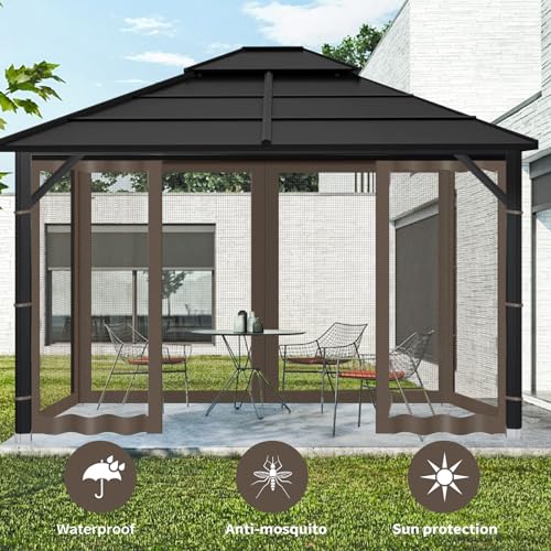 Gazebo Replacement Mosquito Netting Outdoor Universal Gazebo Canopy 4-Panels Screen Sidewalls with Zipper for Patio Garden Yard Backyard (Mosquito Net Only) (10x10, Coffee) - color: Coffee, size: 10x10
