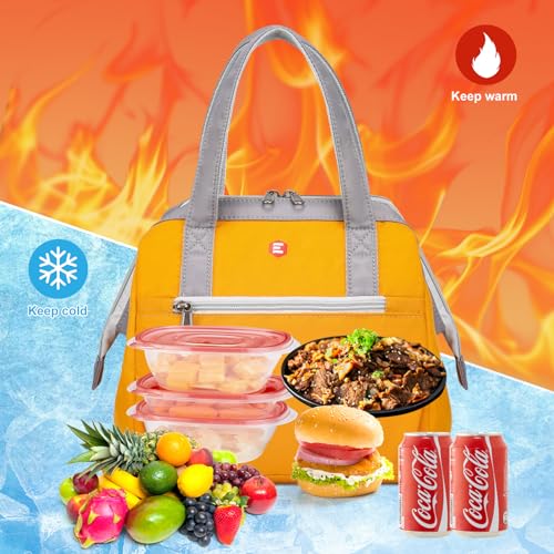 ETidy Fashionable & Lightweight Reusable Lunch Bag Large Capacity Waterproof & Leak Proof Lunch Box Insulated Cooler Lunch Tote For Women Adult To Work Travel Outdoor(Yellow) - color: Yellow