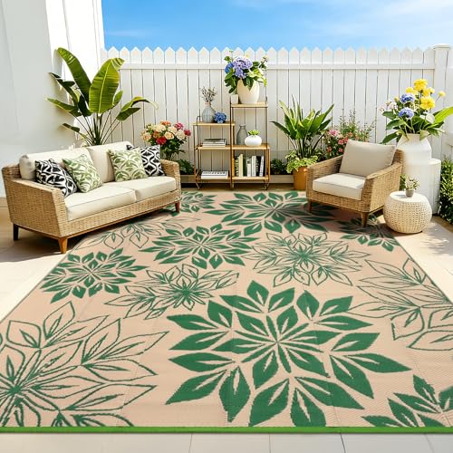8'x10' Waterproof Outdoor Rug, Green Reversible Plastic Straw Rug, Large Portable Outdoor Carpet, Fade Resistant & Easy Clean Patio Mat for Porch, Balcony, Backyard, RV, Camping & Picnic - color: Green, size: 8' x 10' (Rectangular)