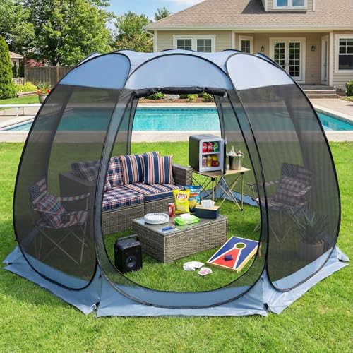 Alvantor 12'x12' Pop Up Screen House Tent, Instant Outdoor Gazebo with Mosquito Netting & UPF 50+ Sun Protection, Portable Canopy Shelter for Patio, Backyard, Camping (8-10 Person),Charcoal Gray - color: Charcoal Gray, size: 12'x12'