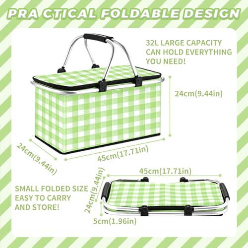 Insulated Picnic Basket, Leak-Proof Collapsible Cooler Bag, 2 Sturdy Handles, 26L Large Capacity Storage Basket for Outdoor Activities, Beach, Camping, Market Shopping,Travel