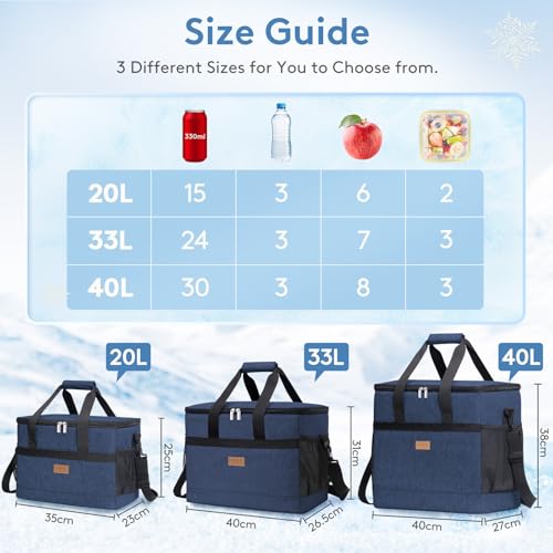 Lifewit Cooler Bag 30/50/60 Cans Collapsible and Insulated Large Lunch Bag Leakproof Soft Cooler Portable Tote for Camping/BBQ/Family Outdoor Activities - color: Dark Blue, size: 30-Can(20L)