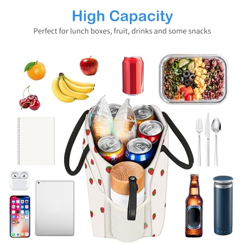 DALINDA Lunch Bag Lunch Box for Women Men,Cute Strawberry lunchbag Reusable Insulated Lunch Tote Bag - color: black strawberry, size: Oxford cloth