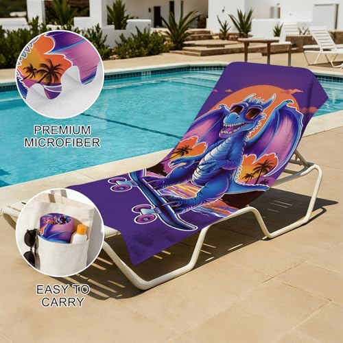 Dragons Beach Towel Blue Dragons Skateboarding Patterned Bath Towel for Kids Adults, Lightweight Quick Dry Purple Orange Sunset Palm Tree Surf/Swim/Pool/Travel Towels, Oversized 32x52 - color: Dragons