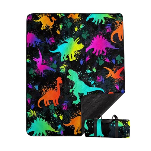 Outdoor Picnic Blanket Portable Ultrasonic Waterproof Picnic Dinosaur Graffiti Printed Camping Beach Mat for Sand and Wet Grass Hiking (Dinosaur02 L - color: Dinosaur02, size: Extra Long - 78"x78"